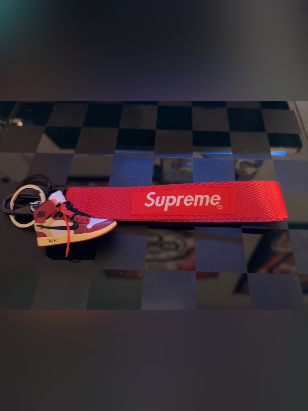 Supreme Red Logo Keychain with Nike Sneaker Charm